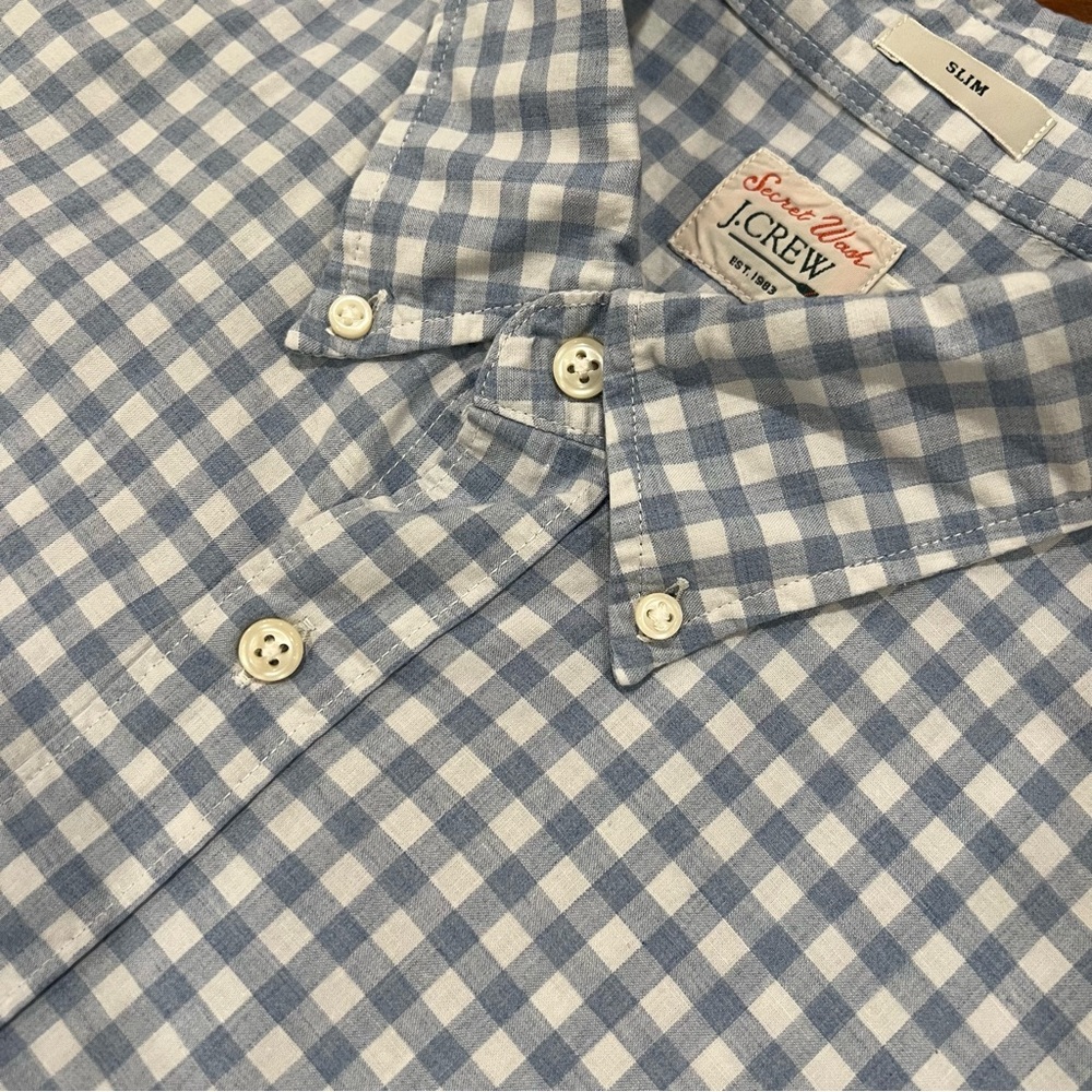 J.Crew Men’s Secret Wash Slim Fit Cotton Poplin Shirt Blue Plaid XL Preppy - Picture 1 of 16
